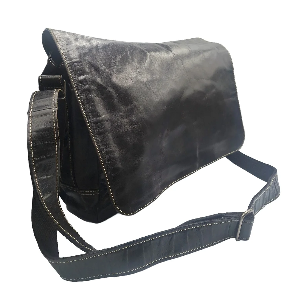 Vintage Unisex Fossil Brown Leather Laptop Messenger Bag - Picture 4 of 12